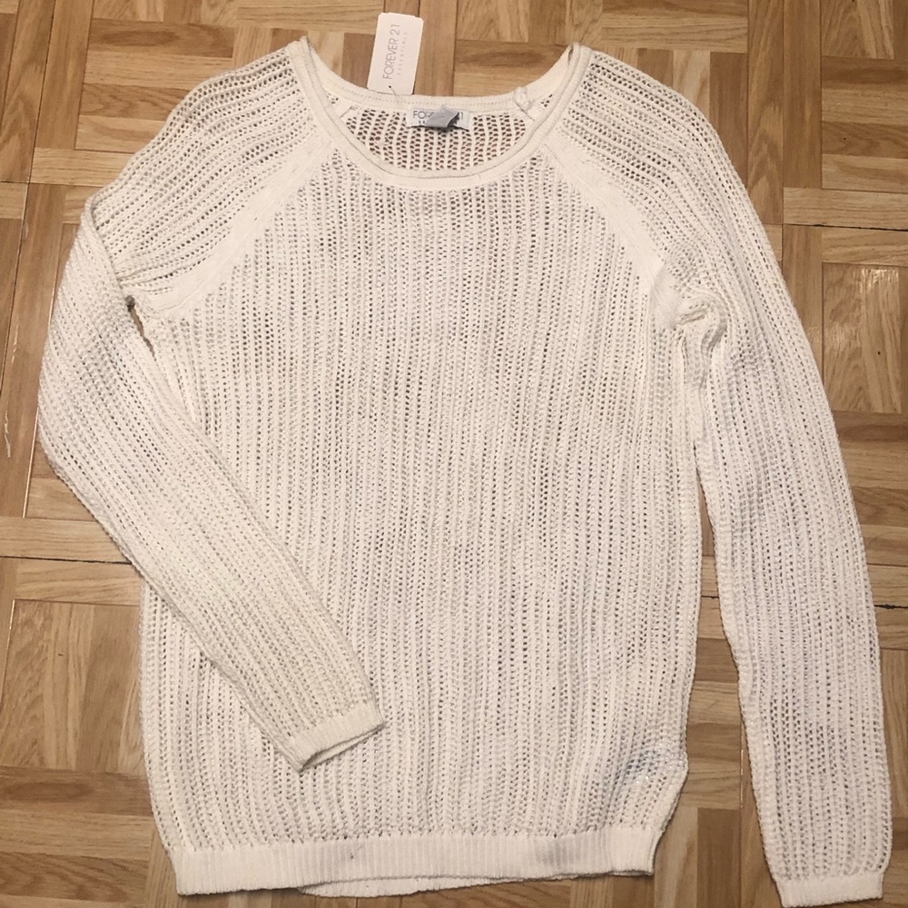 Cream open-weave cotton sweater L